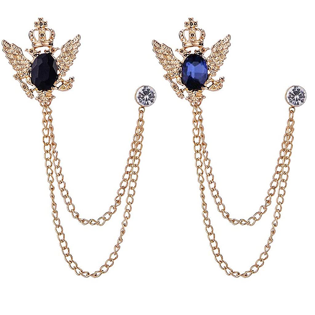 SANNIDHI (2 piece) Men's Royal Crown Brooch with Golden Chain , for Men's Suit Pin BadgeTuxedo Tie Hat Scarf-Unisex SANNIDHI (2 piece) Men's Royal Crown Brooch with Golden Chain , for Men's Suit Pin BadgeTuxedo Tie Hat Scarf-Unisex